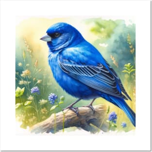 Colorful Indigo Bunting - Watercolor Bird Posters and Art